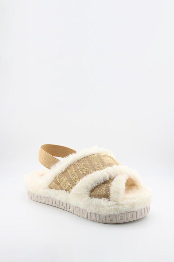 Luz da lua Faux Fur Crisscross Platform Sandals